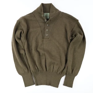 Vintage U.S. Military Men's OD Wool Brown Outdoor Layering 5 button Pullover Lar - Picture 1 of 5