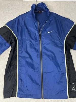 Vintage Nike Jacket Mens Small Blue Black Windbreaker Full Zip Y2K 90s Swoosh - Image 1 of 4