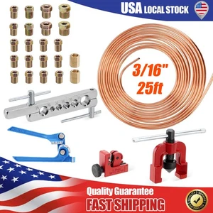 25ft Brake Line Kit 3/16 Copper Coated Pipe Single Flaring Tool and Tube Cutter - Imagen 1 de 10