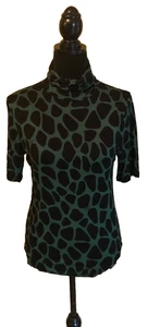 Michael Kors Green & Black Animal Print Short Sleeve Turtleneck Top SZ Large - Picture 1 of 6