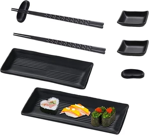 Sushi Platte mit Dipschalen, Sushi Geschirr mit Stäbchen, Japanese Sushi Teller, - Bild 1 von 7