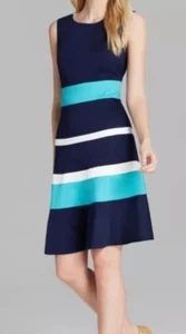 Anne Klein Striped Sea Colorblock Dress Size 4 Swing Fit & Flare  - Picture 1 of 11