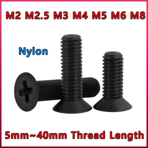 Tornillos de cabeza plana avellanados de nailon pernos Phillips de plástico negro M2 M2,5 M3 M4 ~ M8 - Imagen 1 de 54
