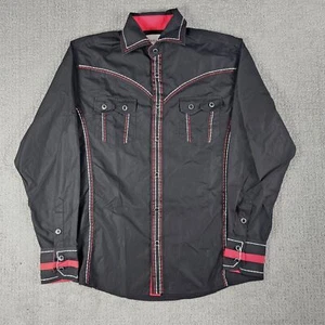 Ace of Diamond Black Western LS Shirt Red Embroidery Button Up Mens Size S - Picture 1 of 9