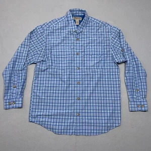 Duluth Trading Co Shirt Men Medium Button Up Blue Polyester Nylon Vented Roll Up - Picture 1 of 14