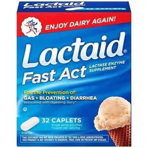 Lactaid Lactase Enzyme Supplement Gas Bloating Diarrhea Fast Relief Caplets 32ct - Picture 1 of 8