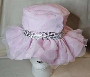 Kate Mack Silver Trim Tulle Ruffle Girl's Pink Fabric Sun Hat - Bild 1 von 6