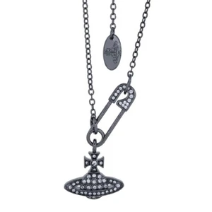 Vivienne Westwood Gun Mental black  LUCRECE Safety Pin Chain Pendent Necklace. - Picture 1 of 6