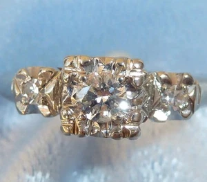 Anillo vintage de oro blanco de 14K, diamantes de 3,35 mm y 2, 2 mm, TCW 1/5, tamaño 6,5 - Imagen 1 de 4