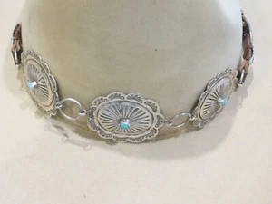 Fascia cappello concho sud-ovest argento sterling e turchese con 5 conchiglie - Foto 1 di 9
