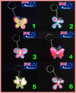 4 x Colorful Butterflies PVC Silicone Keyring Cartoon Bag Tag Sports School Bag - Afbeelding 1 van 7