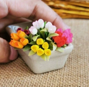 10x Colorful Clay Tulip Flower Miniature Dollhouse Handicrafts Decor Collectible - Picture 1 of 8
