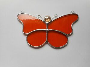 Stained Glass Orange Butterfly Suncatcher or Wall Mount. 