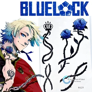 Blue Lock Michael Kaiser Tattoo Sticker Neck Blue Rose Crown Fake Sticker Prop - Picture 1 of 7