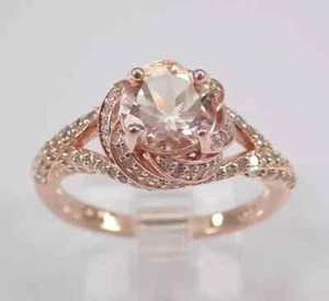 2Ct Round Cut Lab Created Morganite Halo Engagement Ring 14K Rose Gold Plated - Picture 1 of 5