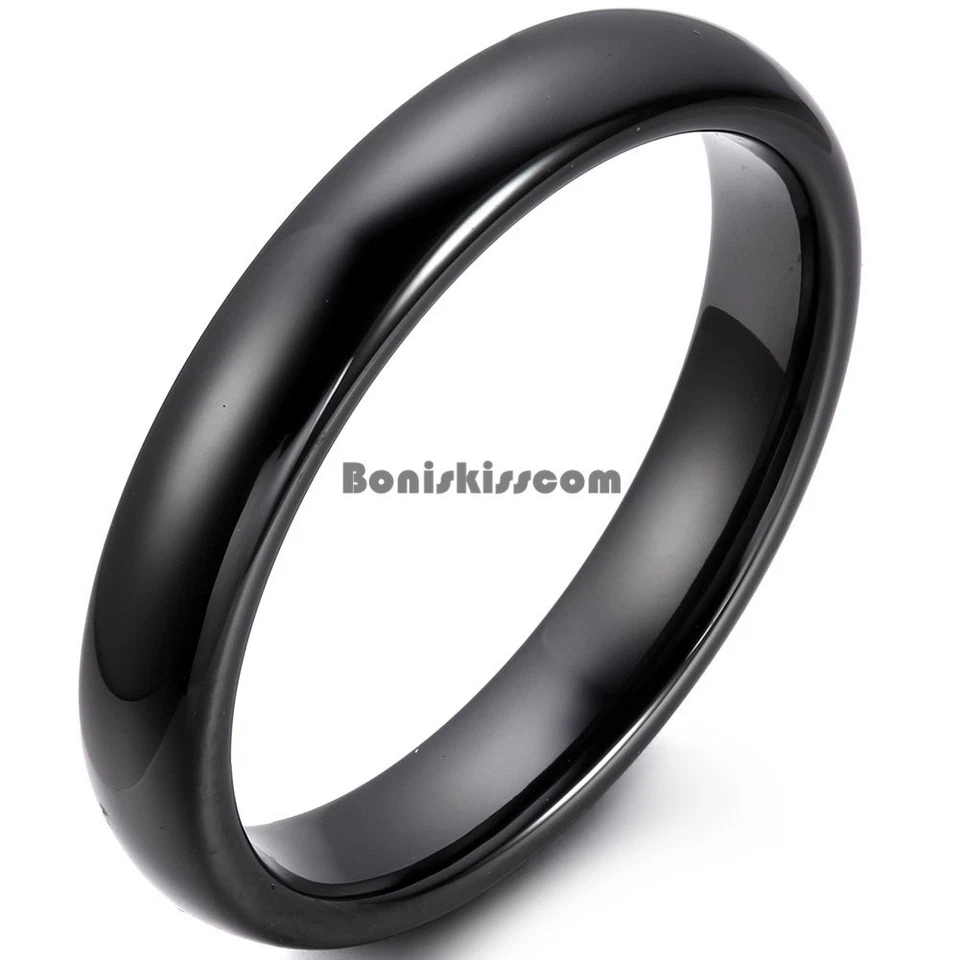 4MM Polished Black Dome Ceramic Ring Comfort Fit Unisex Engagement Wedding Band - Image 1 of 1