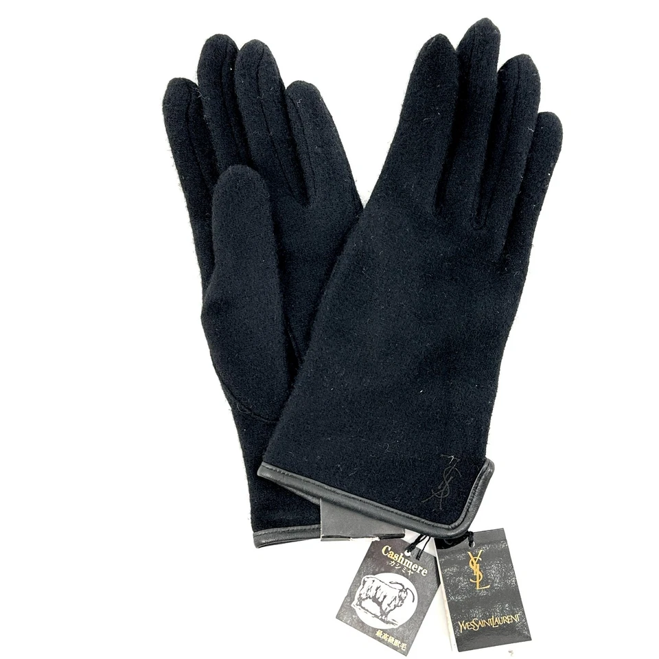 Женские элегантные винтажные черные кожаные перчатки Yves Saint Laurent YSL неиспользованные - Изображение 1 из 4