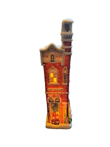 Christmas Village Slim Scale Fire Station Corded Light Up Ceramic- Unbranded - Picture 1 of 6