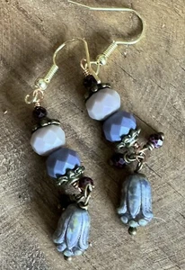Czech glass Flower Dangle Earrings - Picture 1 of 9
