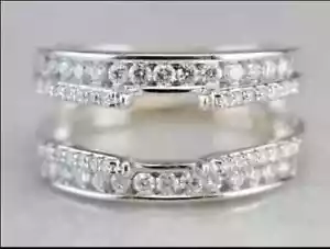 Anello potenziatore avvolgente protettivo placcato oro bianco 14 carati diamante creato in laboratorio tondo 1,50 ct - Foto 1 di 12
