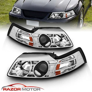 1999 2000 2001 2002 2003 2004 Fit Ford Mustang Chrome Projector Headlights Set - Picture 1 of 7