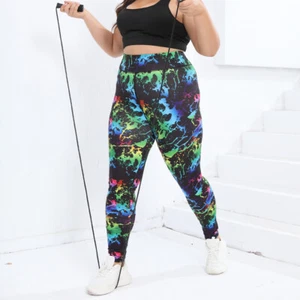 Tie Dye Plus Size Women Leggings Sports Graffiti Yoga Pants Gym Fitness 0XL-4XL - Picture 1 of 7