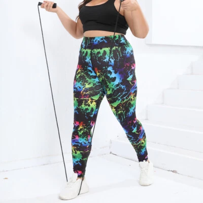 Tie Dye Plus Size Women Leggings Sports Graffiti Yoga Pants Gym Fitness 0XL-4XL - Image 1 of 4