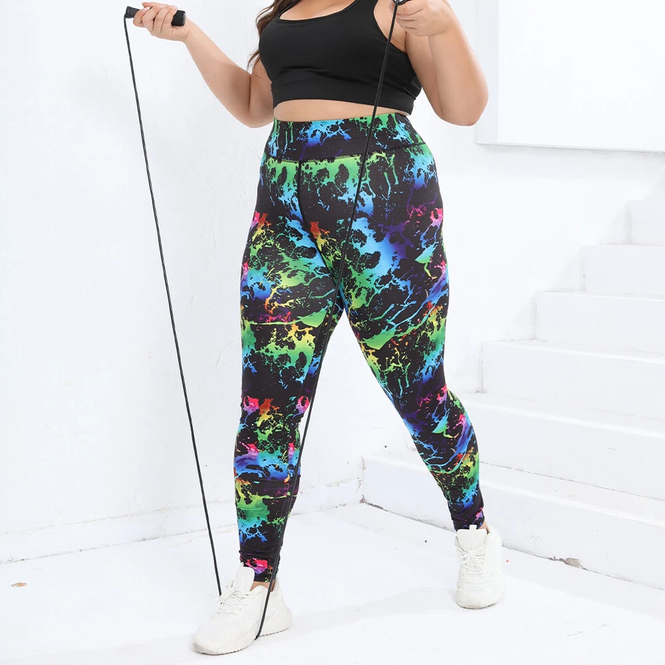 Tie Dye Plus Size Women Leggings Sports Graffiti Yoga Pants Gym Fitness 0XL-4XL - Image 1 of 4
