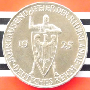 GERMAN 5 MARK Reichsmark 1925 D 1000 YEAR RHINELAND Silver Coin Anniversary +UNC - Picture 1 of 7