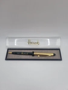 Bolígrafo Harrods Knightsbridge vintage dorado y negro dos tonos tinta azul de trabajo - Imagen 1 de 14