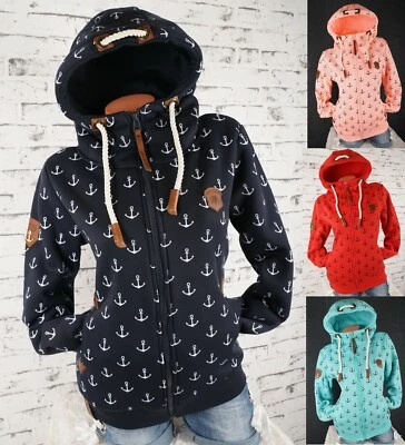 Damen Sweat Jacke Kapuze Hoodie Fleece gefüttert Übergangsjacke Anker M-3XL - Bild 1 von 4