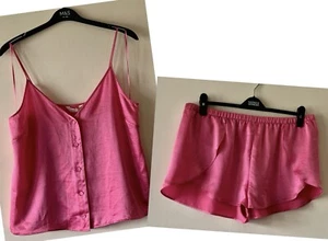 M&S Pyjamas Dream Satin Pink Short Pyjama Set Cami Top & Shorts Size 16 - Picture 1 of 8