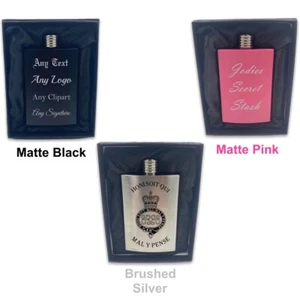 Engraved Hip flask Personalised Any Logo Any Text 4oz Metal Hipflask Gift Set - Picture 1 of 11