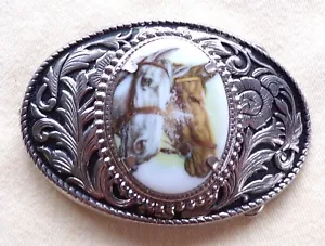 Belt Buckle, Two Horses on an Oval Ladie's Buckle - Picture 1 of 3