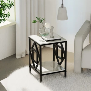 2 Tier Sofa Side End Table Small Marble Round Accent Table Nightstand Home Decor - Picture 1 of 17
