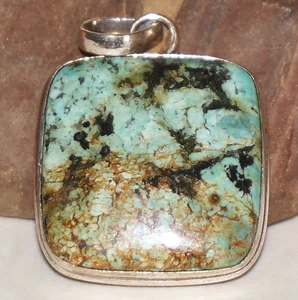 Vintage Southwest Smoke Valley Turquoise 925 Sterling Silver Halo Pendant - Picture 1 of 7