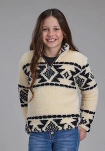 Roper Kids Girls Aztec Stripe Black/Cream 100% Polyester Fleece Jacket - Picture 1 of 4