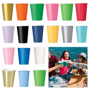 9oz Solid Colours Disposable Paper Cups Tableware Catering Hot Cold Party Cups - Picture 1 of 49