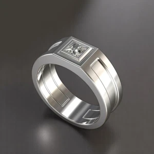Banda para hombre 950 platino 0,40 quilates ancho 8 mm diamante talla princesa cultivado en laboratorio - Imagen 1 de 8