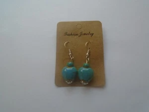 Pendientes colgantes de mármol en forma de piedra de corazón azul turquesa nuevos - Imagen 1 de 1