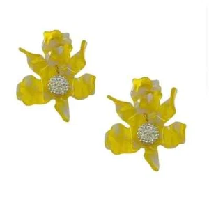 Lele Sadoughi Large Yellow Crystal Lily Flower Earrings. Retail $198 - Picture 1 of 5