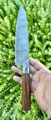 Custom Hand Crafted Damascus Steel Mahogany Handled Chef Kitchen Knife 8” Blade - Image 1 of 4