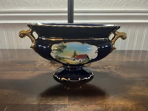 R B Alcobaca Portugal VTG Blue Cobalt Vase w/ Gold Handles No 1379 - Picture 1 of 7