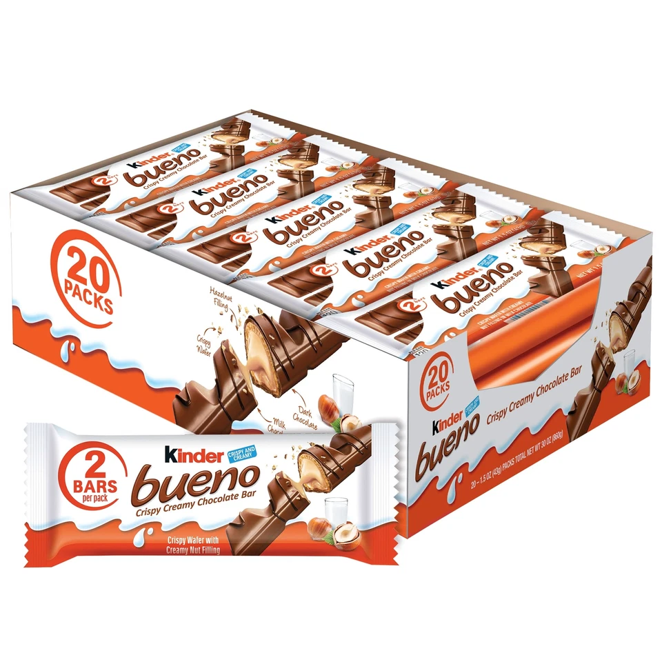 Kinder Bueno Milk Chocolate and Hazelnut Cream Bulk 1.5 Ounce (Pack of 20)
