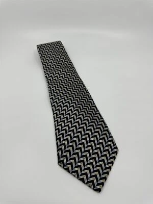 Alfani Mens Neck Tie Black With Silver/Gold Arrows Pattern 100% Silk Handmade — 第 1/4 张图片