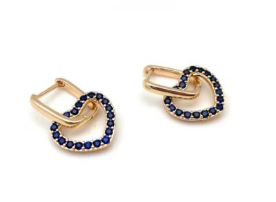 2CT Round Cut Simulated Sapphire Heart Hoop Earrings 14k Yellow Gold Over Silver - Image 1 of 4