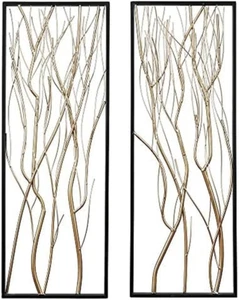 Metal Wall Decor, 36" Luxury Living Room Metal Wall Art, Set of 2 Gold Wall Deco - Picture 1 of 9