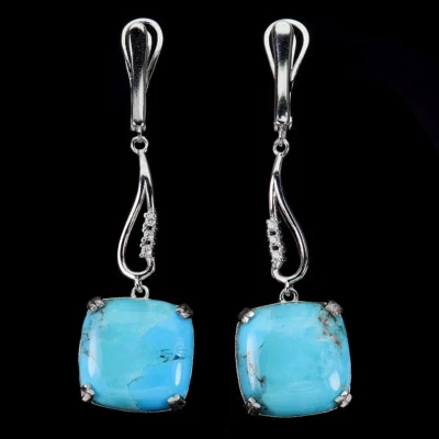 925 Sterlingsilber Ohrringe Natürlicher Türkis Arizona 16mm Edelstein Schmuck - Bild 1 von 4