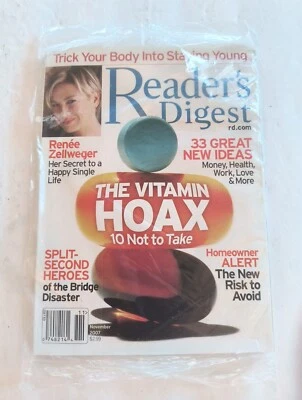Nov 2007 Reader's Digest Magazine Vitamin Hoax, Renee Zellweger, Bridge Disaster - Image 1 of 2