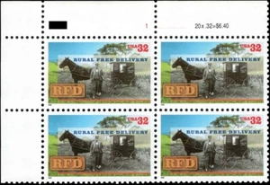US #3090 MNH Plate Block 1996 Rural Free Delivery RFD Horse Wagon [UL 11231] - Picture 1 of 1